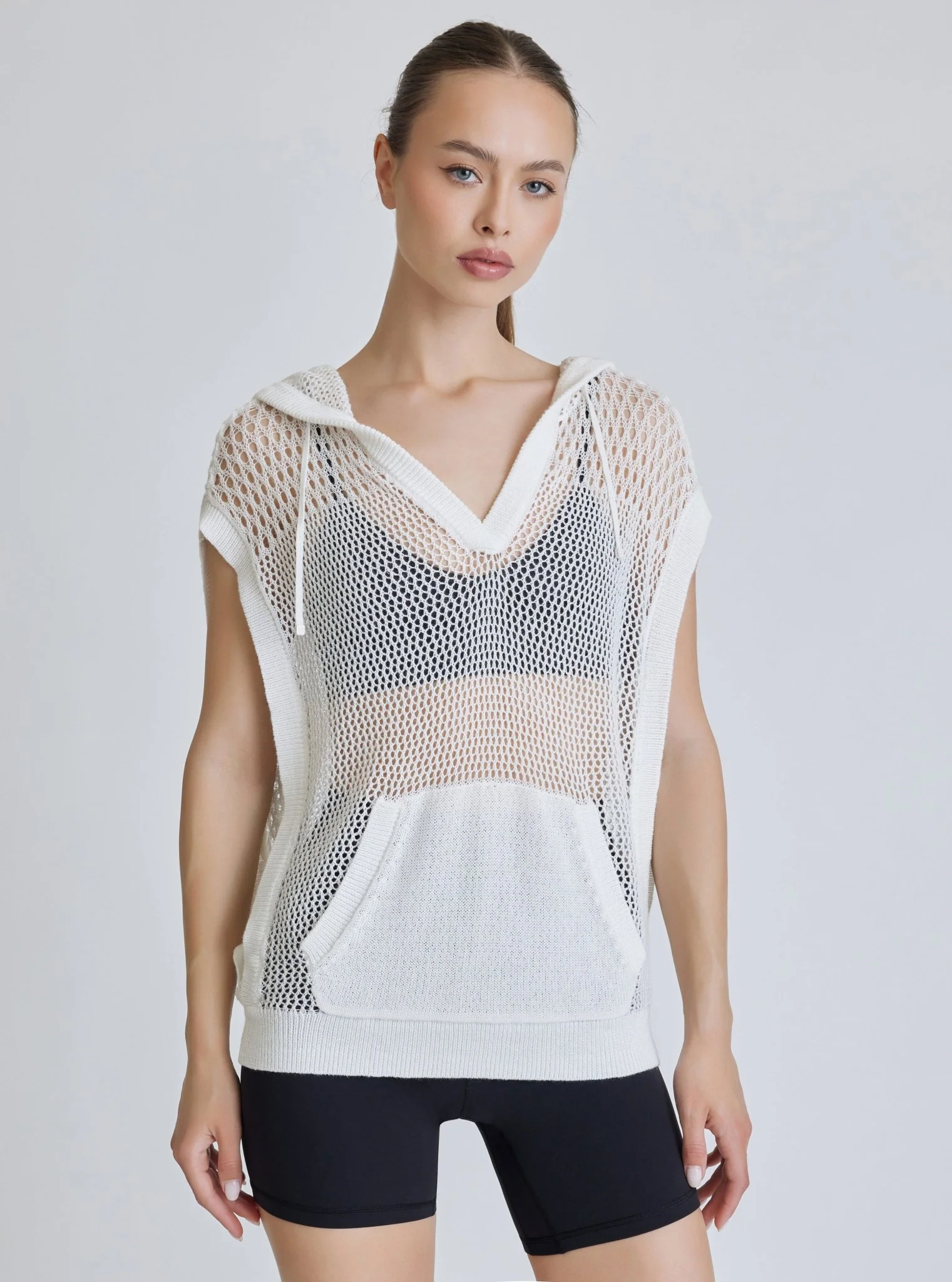 $29 White Crochet Pullover Sleeveless Hoodie - FINAL SALE - Image 2