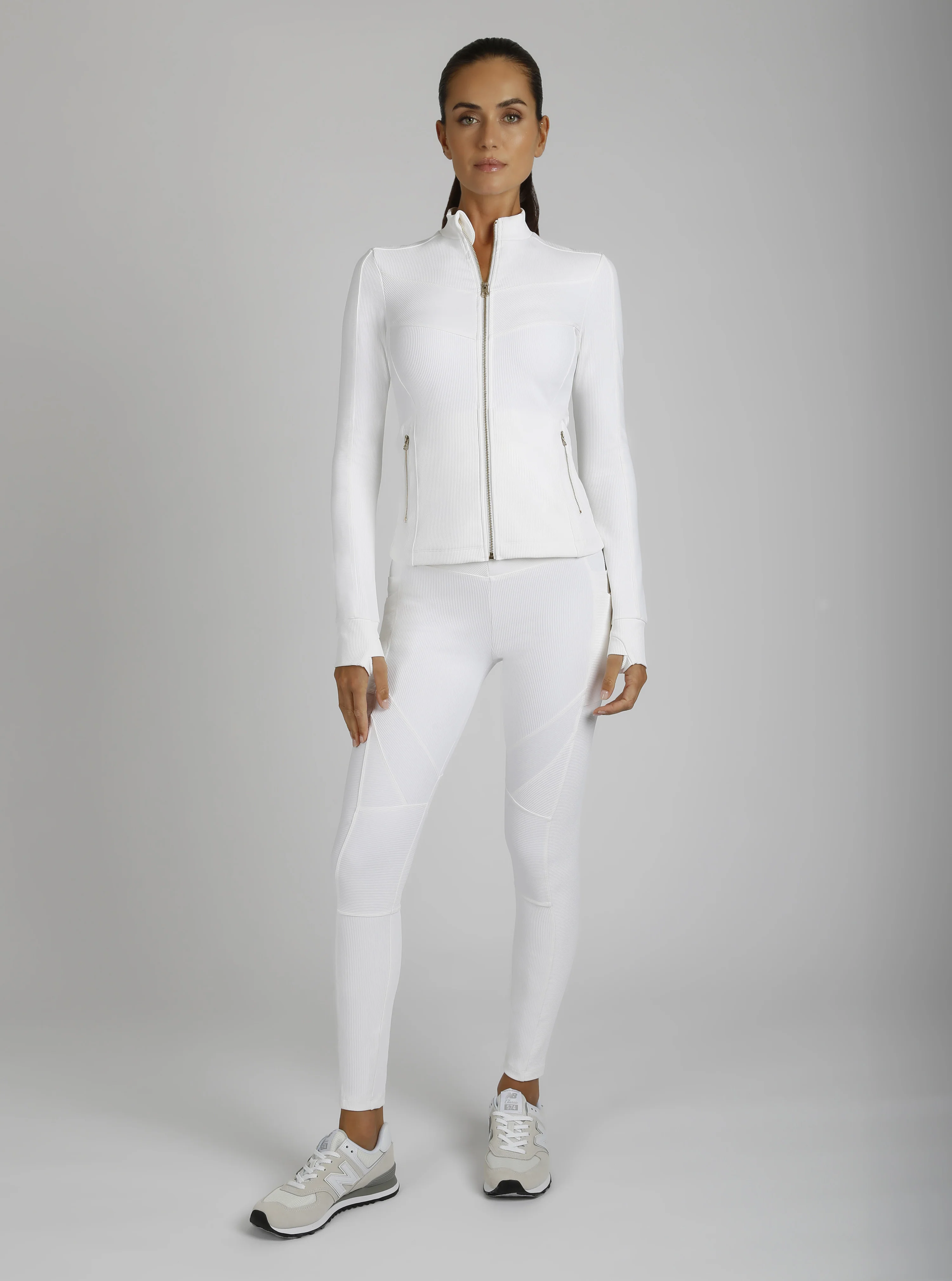 $99 Directional Rib Activewear Jacket Gold Trims - WHITE OR PUMICE - Image 3