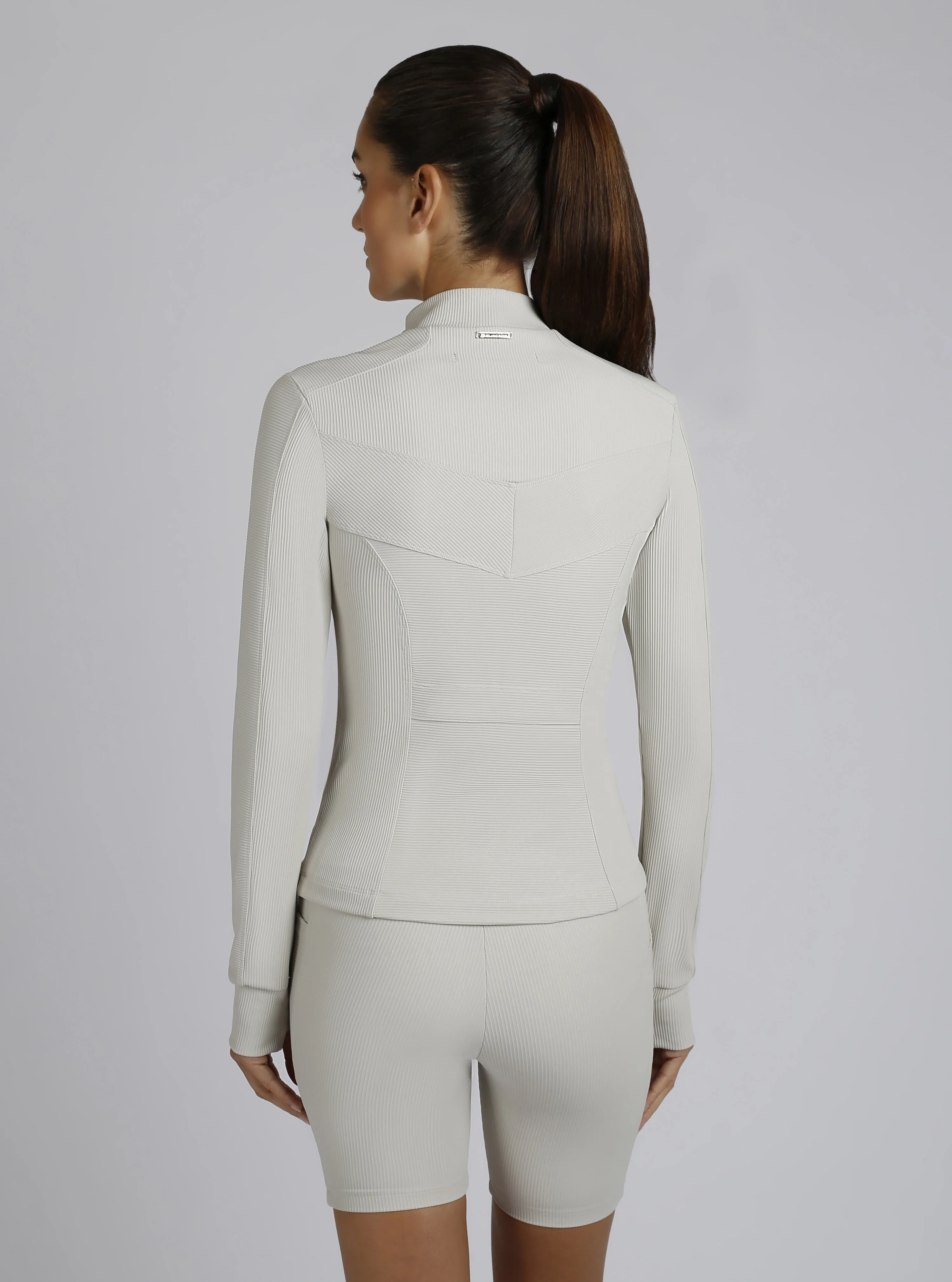 $99 Directional Rib Activewear Jacket Gold Trims - WHITE OR PUMICE - Image 4