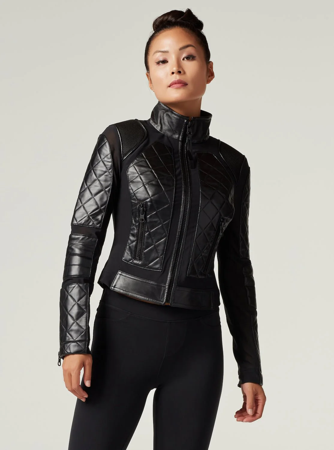 Classic Leather Mesh Moto Jacket - Image 3