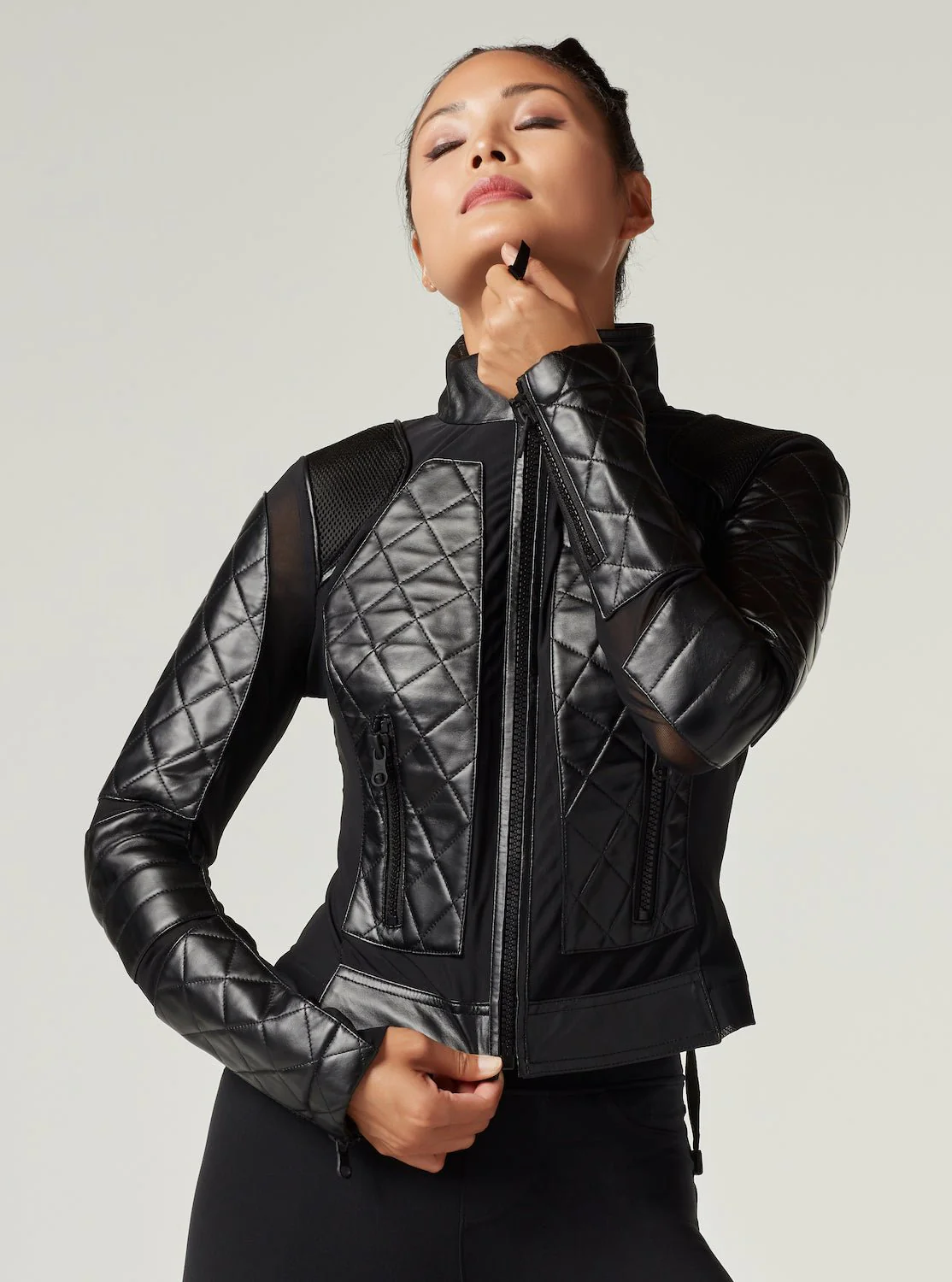 Classic Leather Mesh Moto Jacket - Image 4