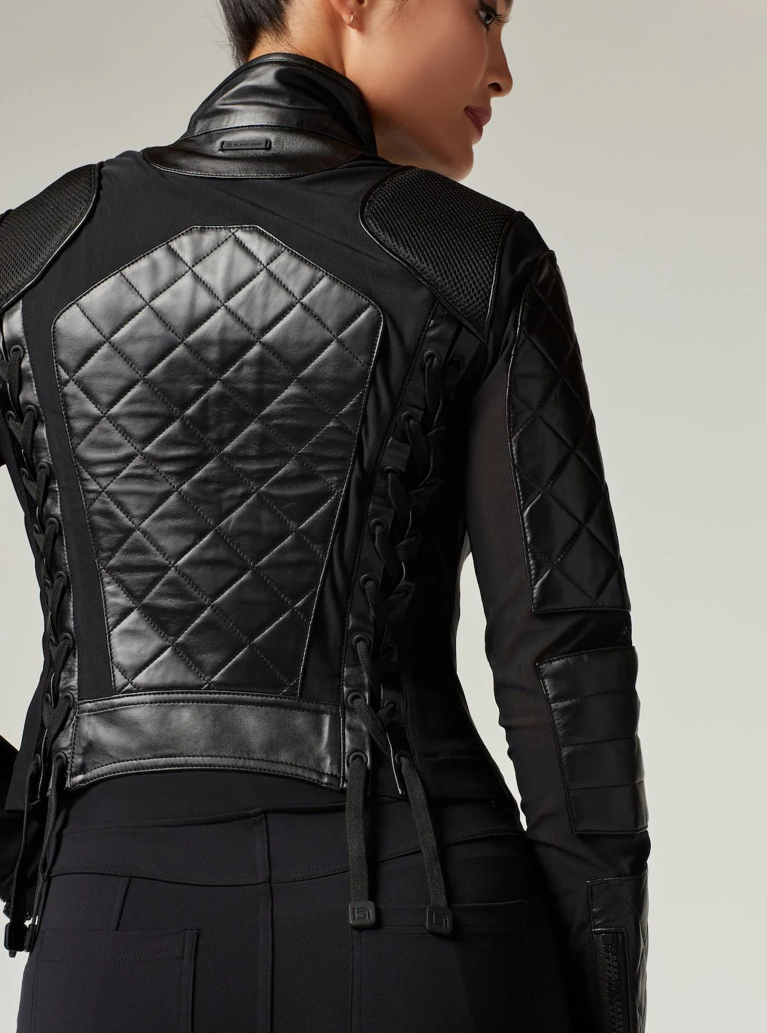 Classic Leather Mesh Moto Jacket - Image 7