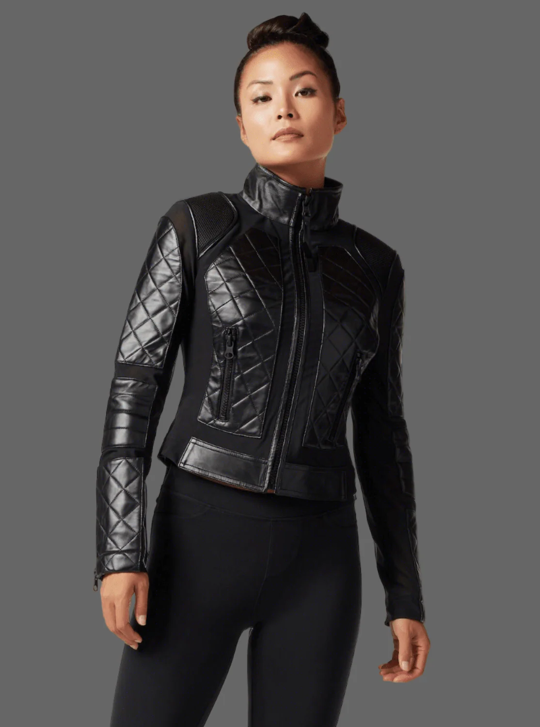 Classic Leather Mesh Moto Jacket - Image 9