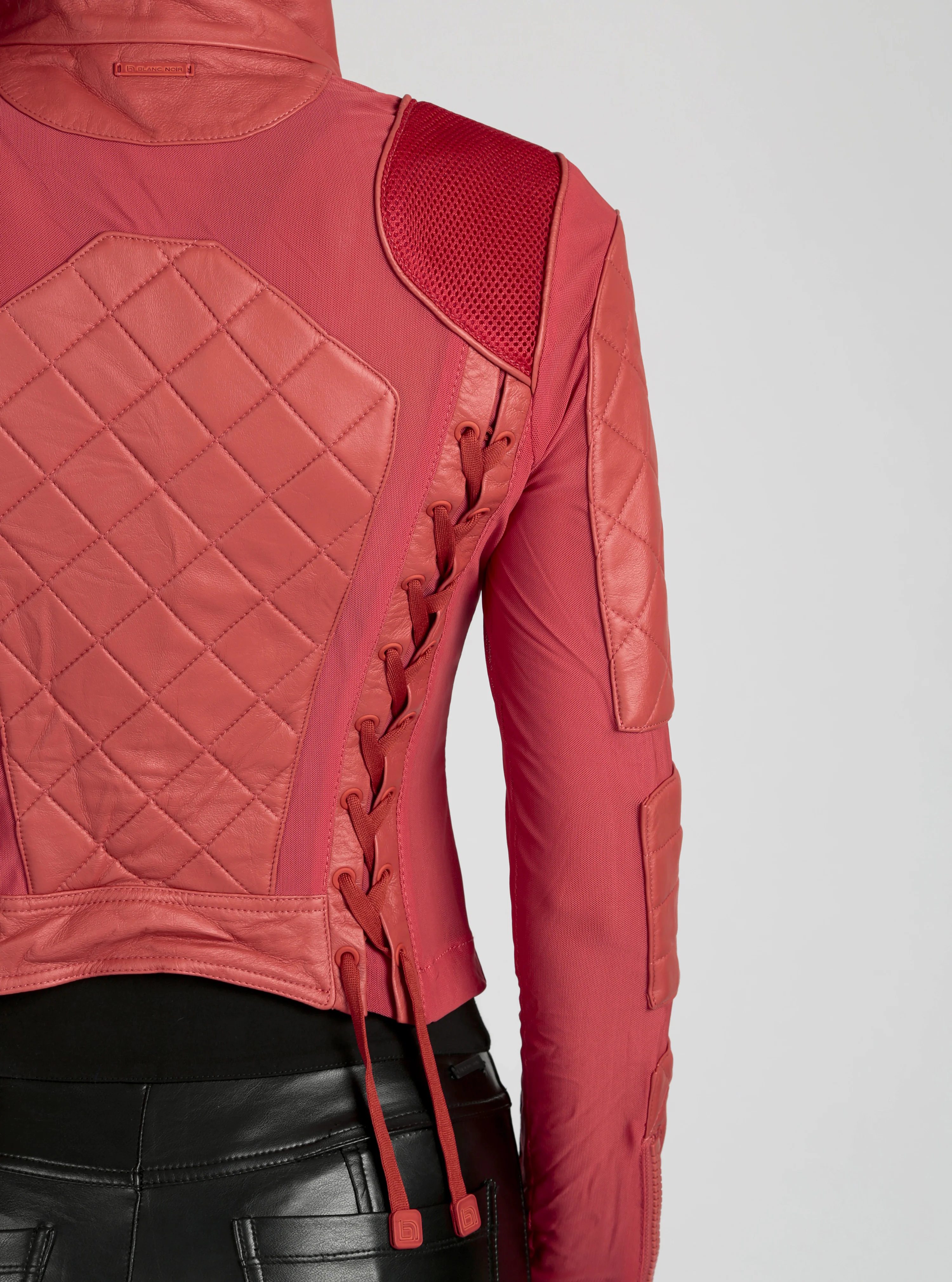 Classic Leather Mesh Moto Jacket - Image 3