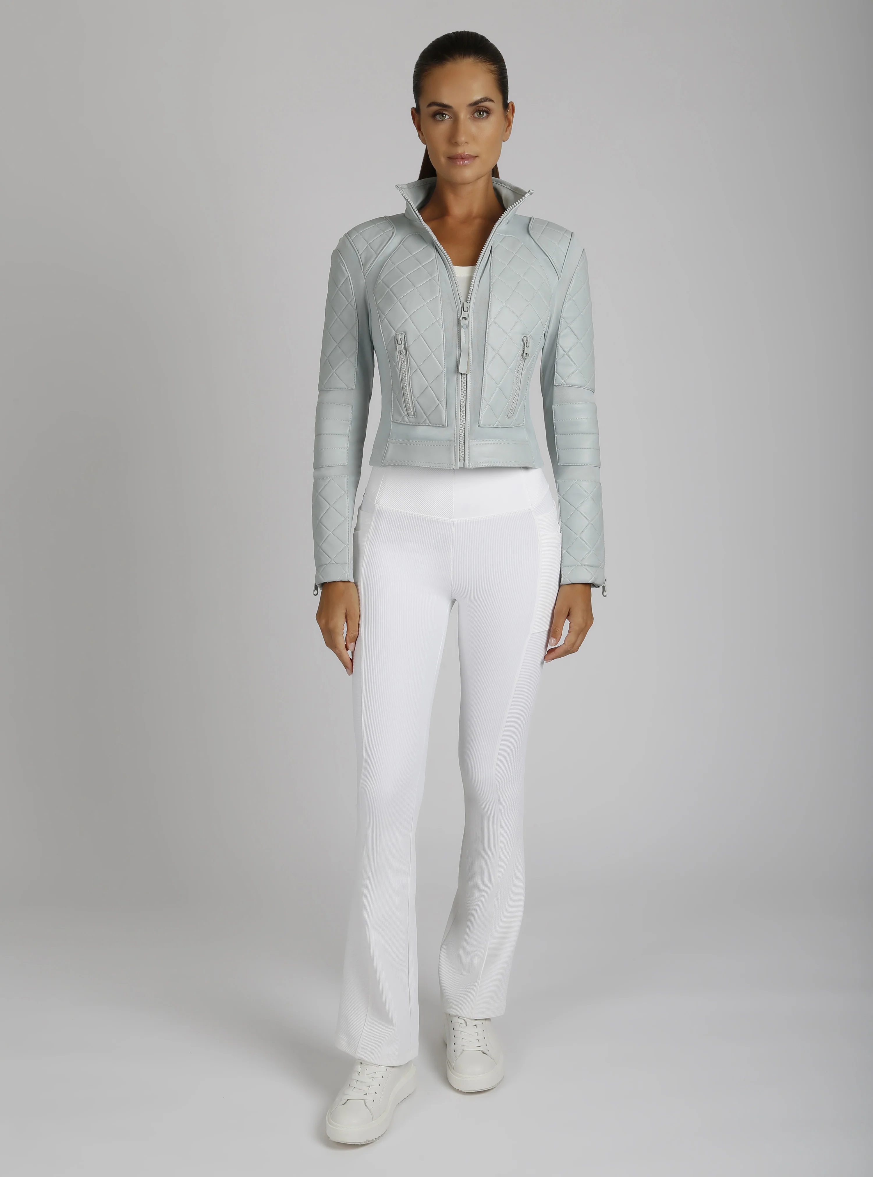Classic Leather Mesh Moto Jacket - Image 10