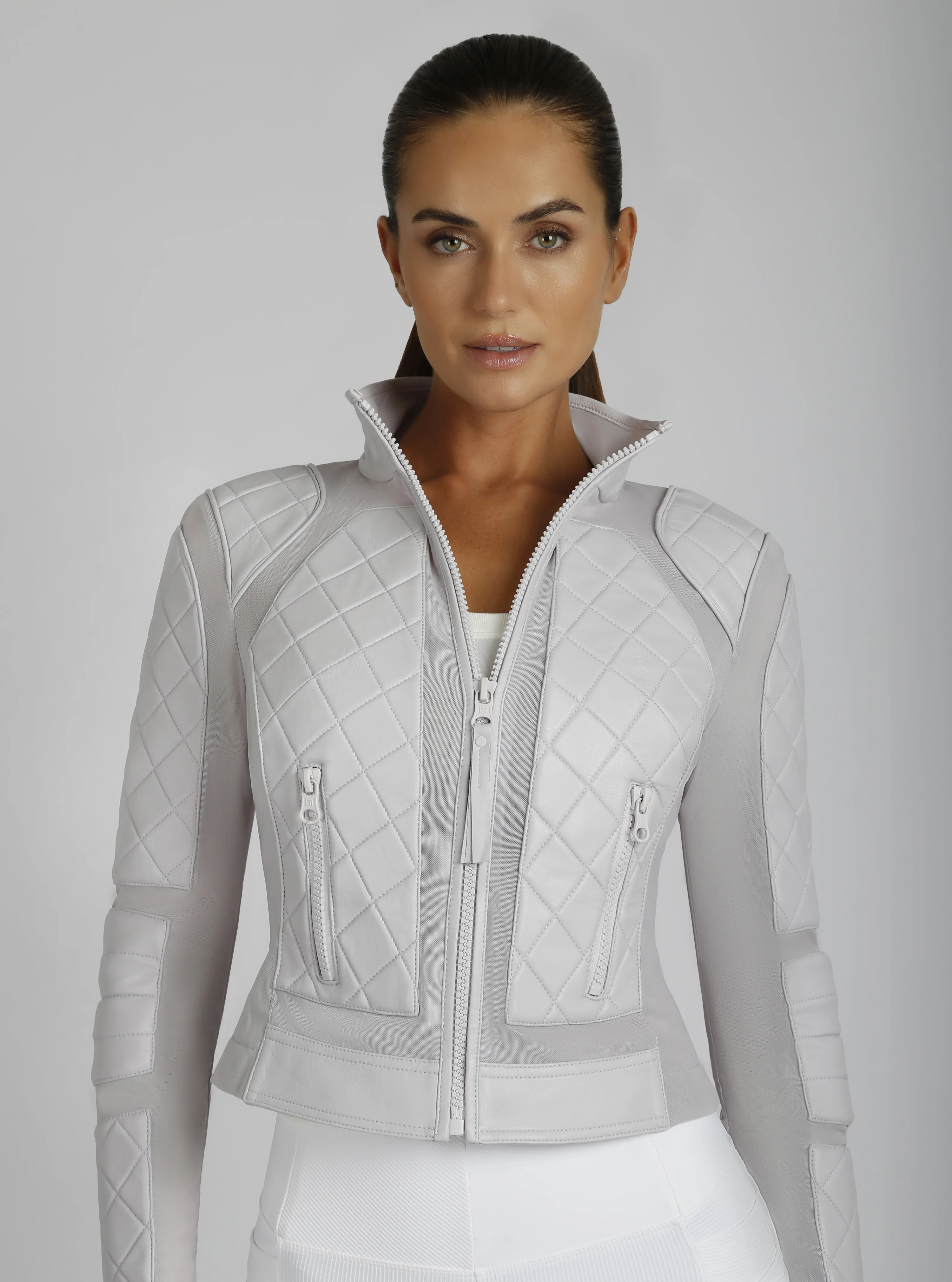 Classic Leather Mesh Moto Jacket - Image 20