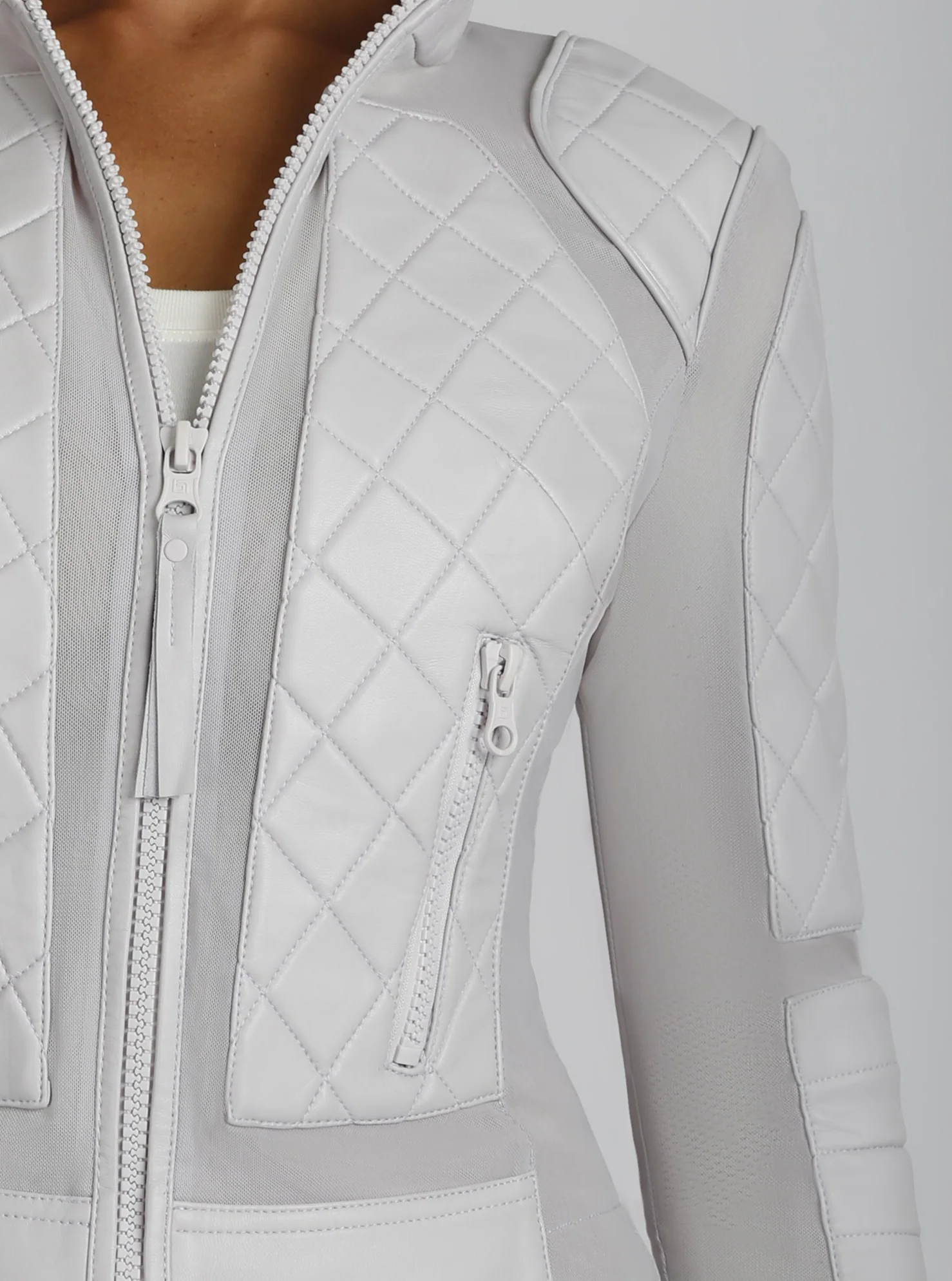 Classic Leather Mesh Moto Jacket - Image 4