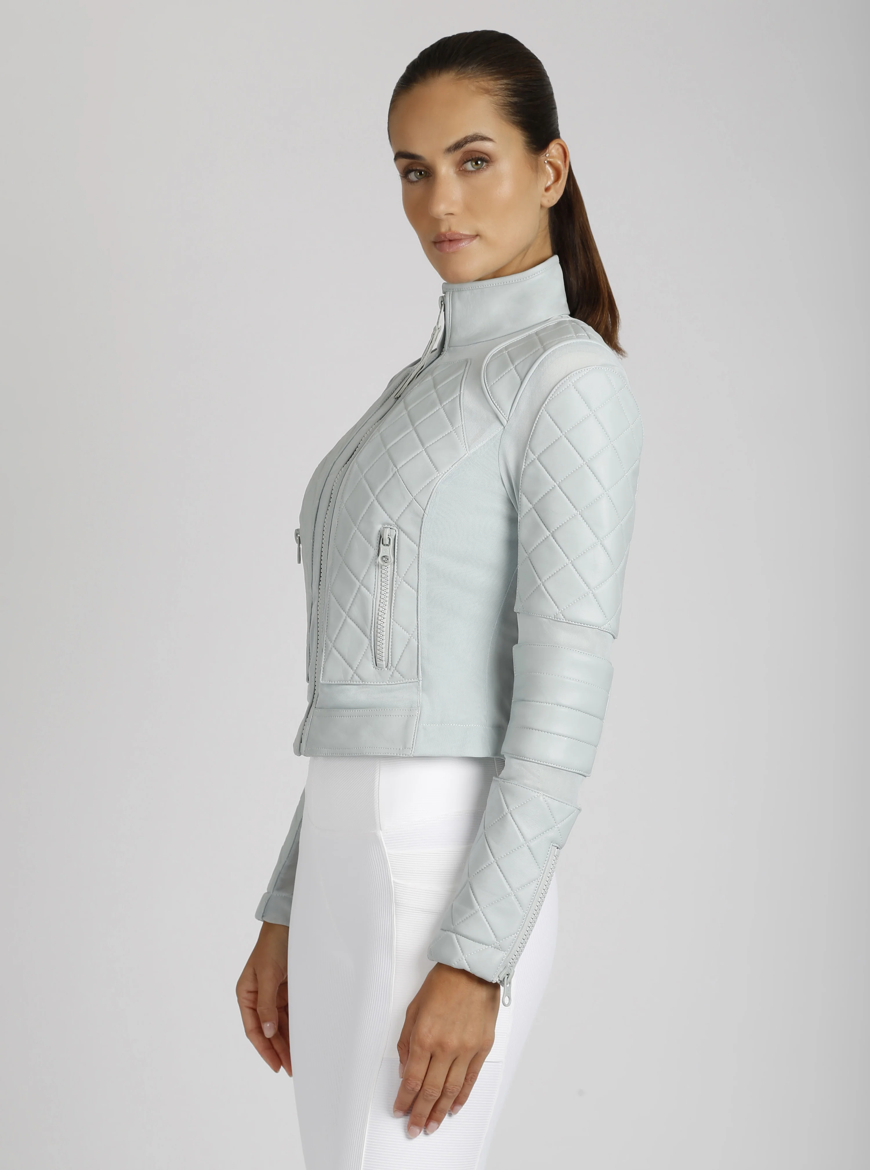 Classic Leather Mesh Moto Jacket - Image 8