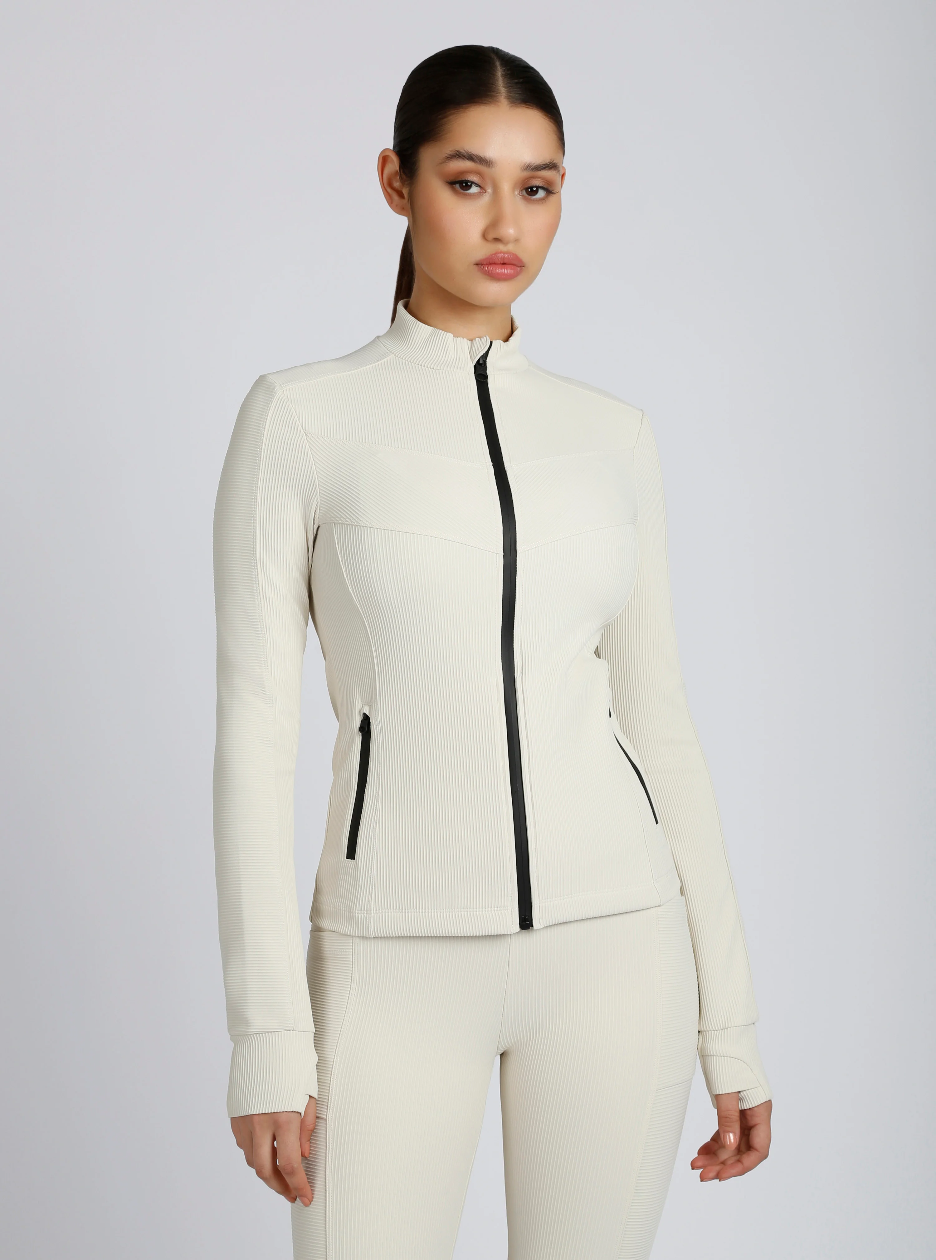 Directional Rib Activewear Fitted Jacket - Citron, Bright White, Chalk - FINAL SALE - Image 20