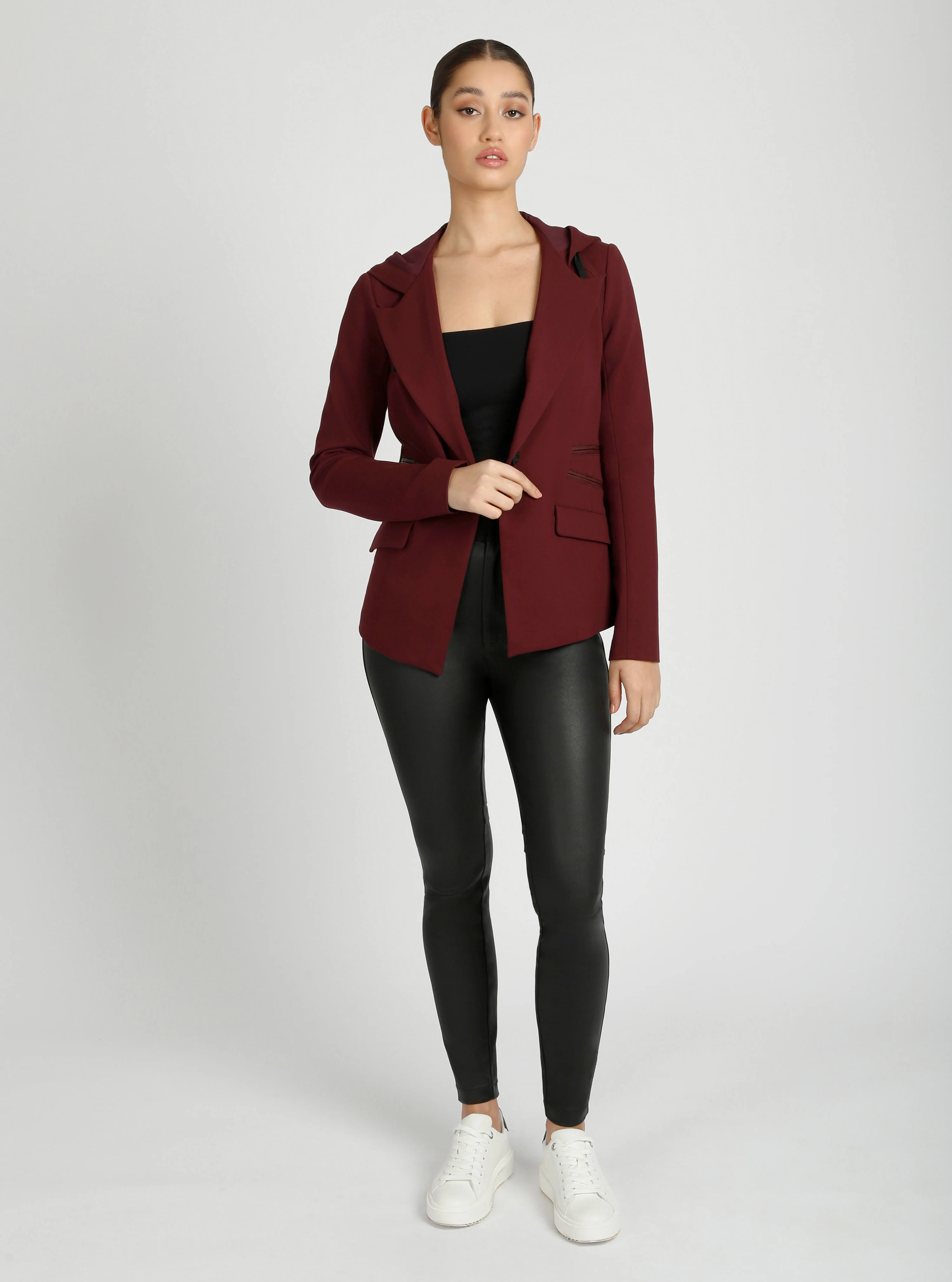 $25 Gayatri Hooded Blazer Dk Heather Gray and MIdnight Plum - Image 5