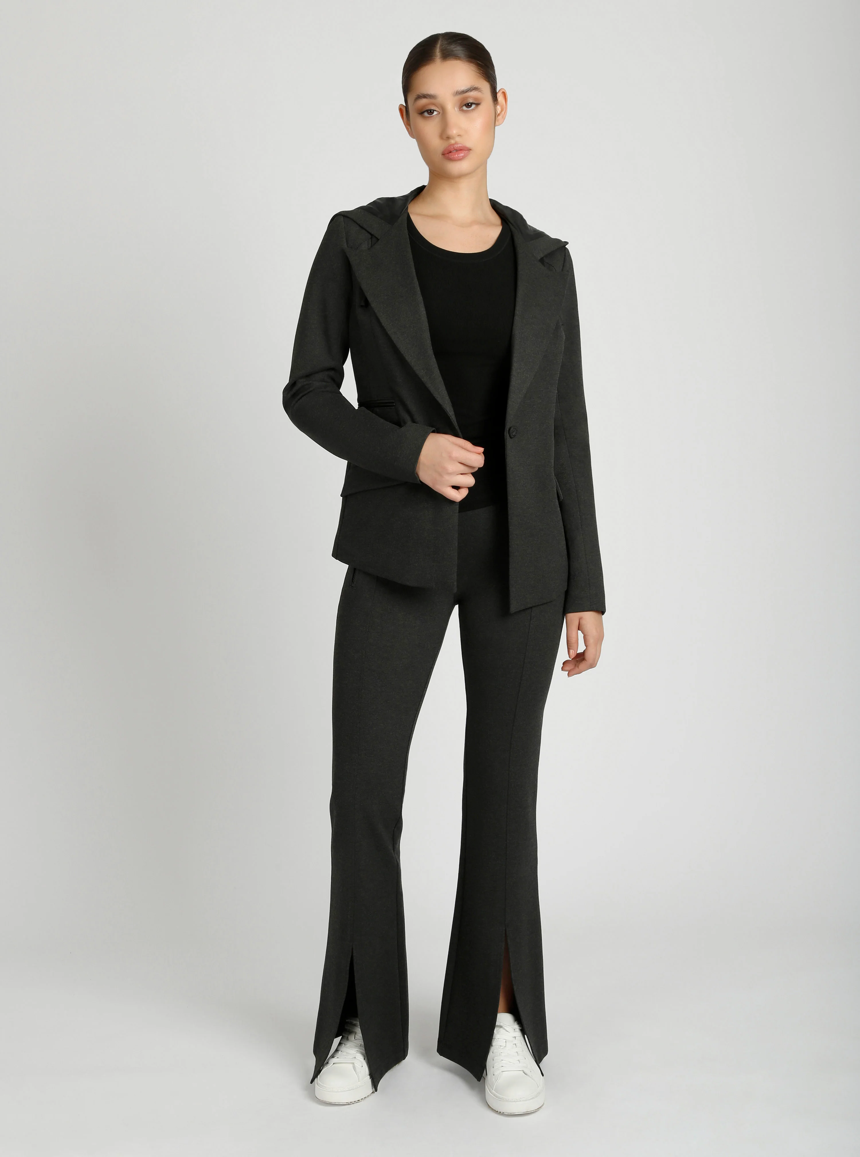 $25 Gayatri Hooded Blazer Dk Heather Gray and MIdnight Plum - Image 7