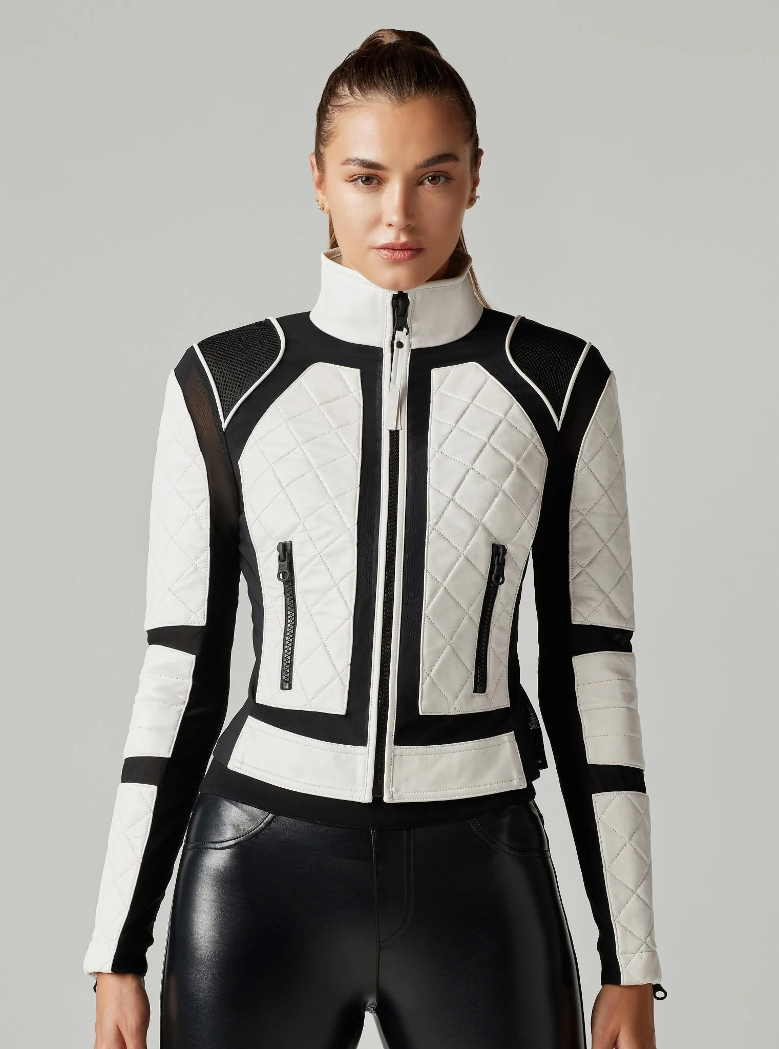 Classic Leather Mesh Moto Jacket - Image 3