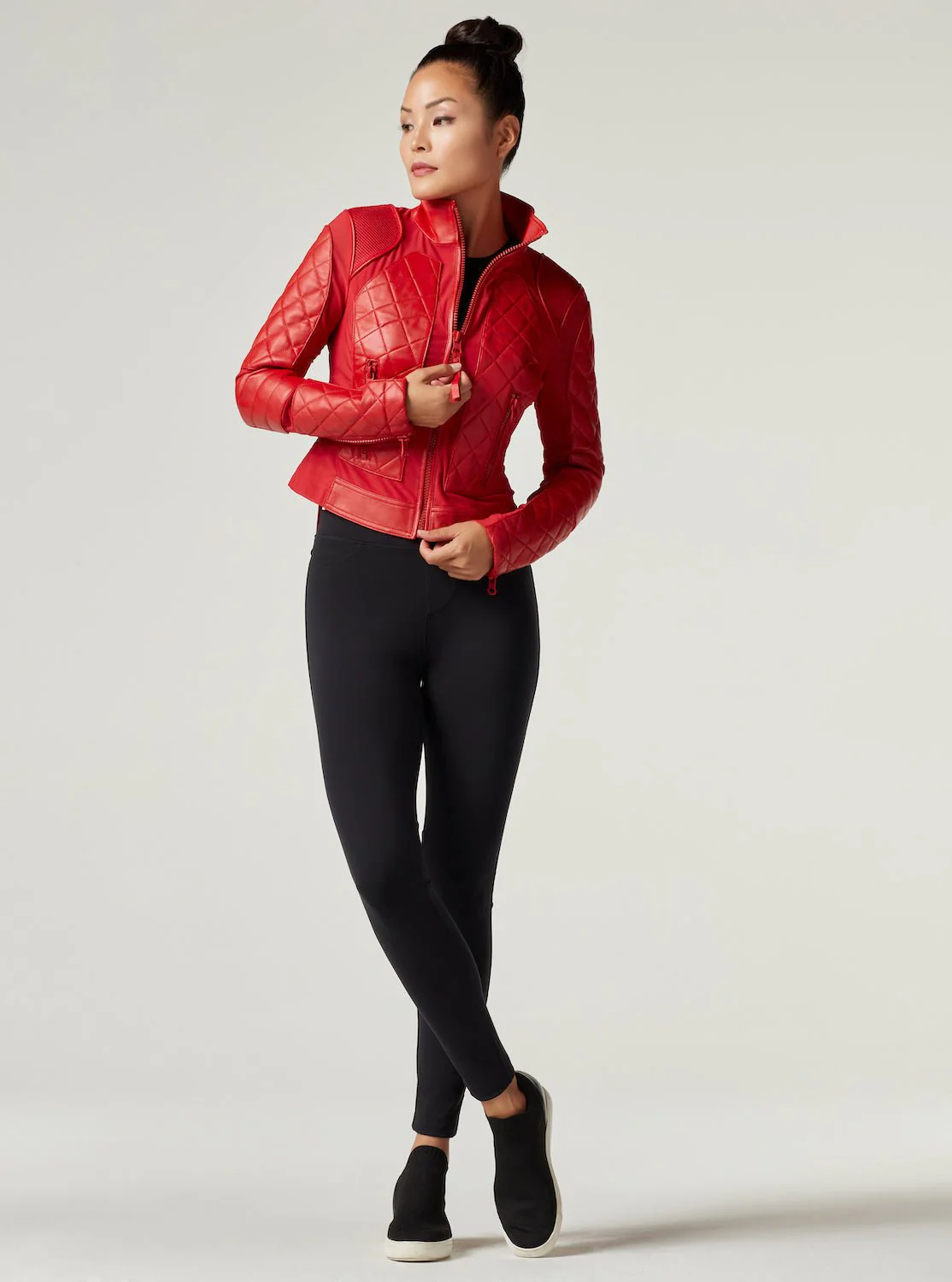 Classic Leather Mesh Moto Jacket - Image 11