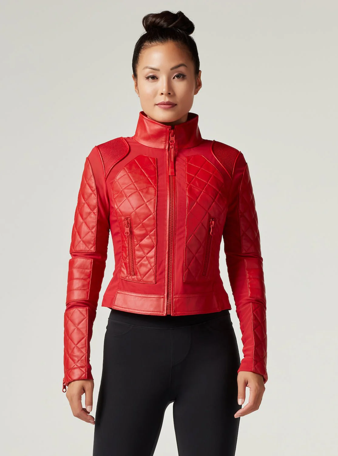 Classic Leather Mesh Moto Jacket - Image 5